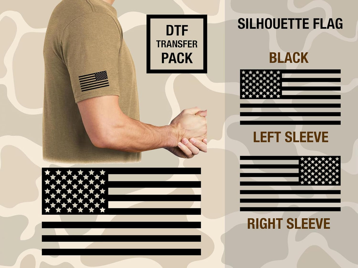 American Flag DTF Heat Transfer, 3.25" x 1.75" Black Silhouette