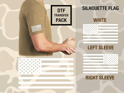 American Flag DTF Heat Transfer, 3.25" x 1.75" White Silhouette