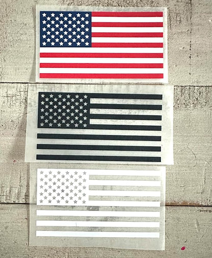 American Flag DTF Heat Transfer, 3.25" x 1.75" White Silhouette