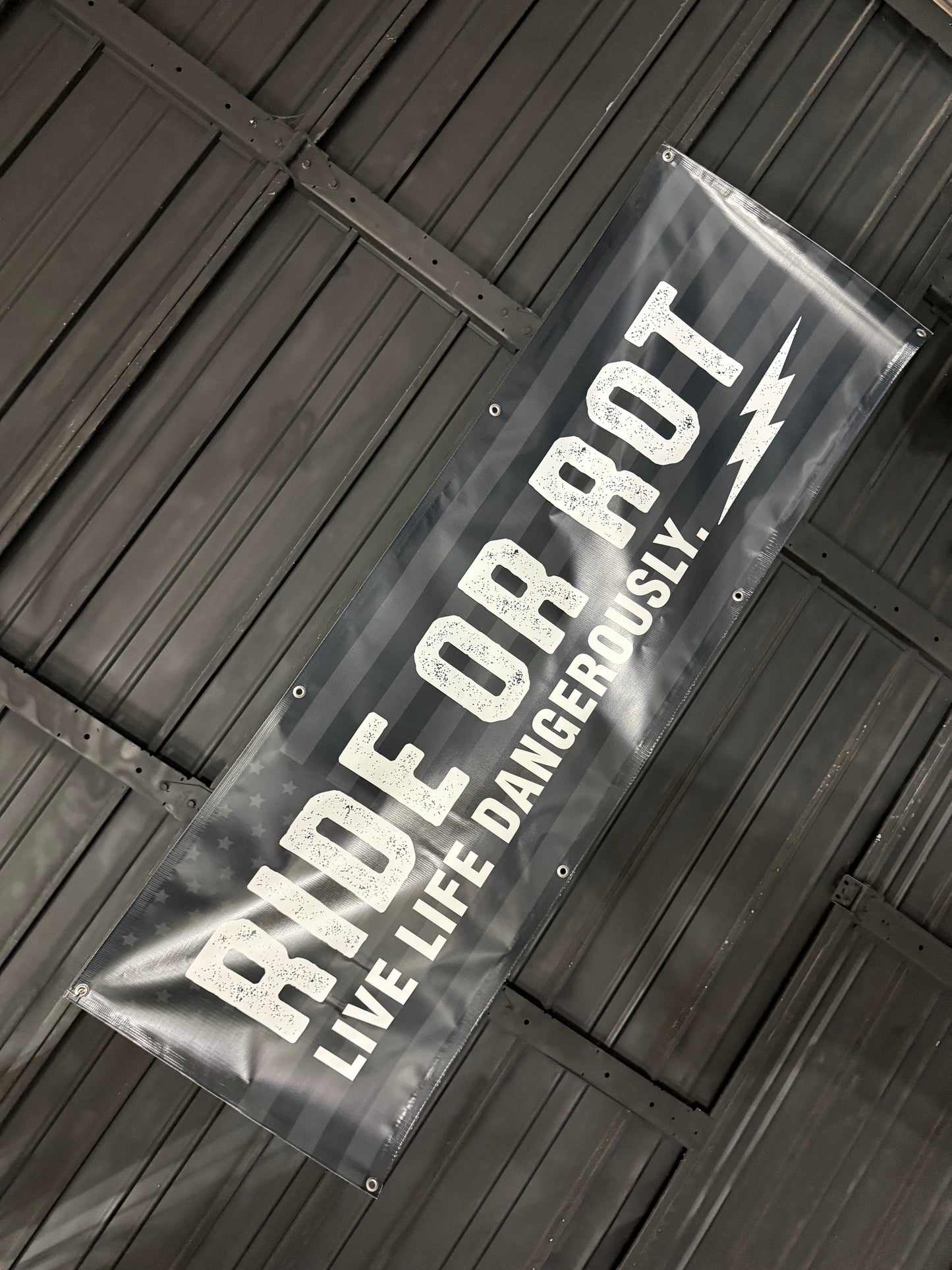 Ride Or Rot Live Dangerously American Ghost Banner 6 Footer!