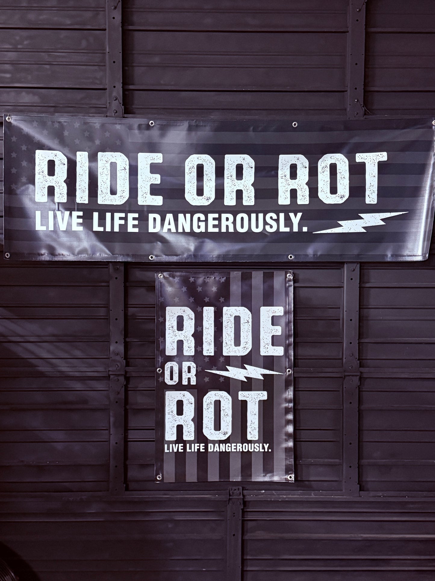 Ride Or Rot Live Dangerously American Ghost Banner 6 Footer!