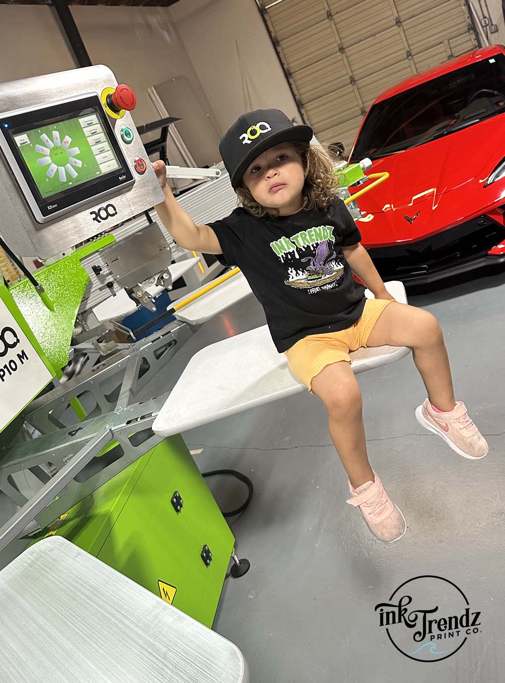 ROQ P10 YOU Screen Printing Press and Corvette C8