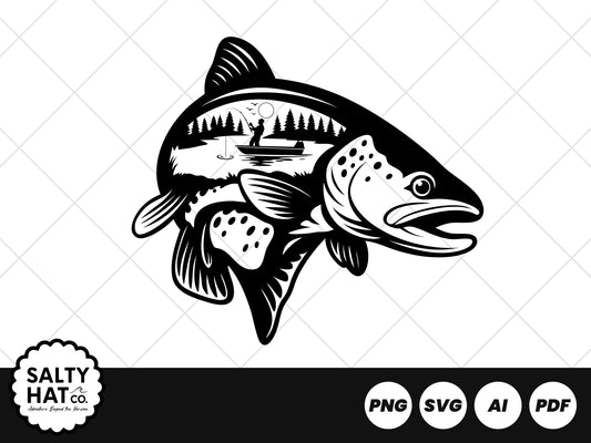Trout fish svg, river fishing clipart, fresh water catch stencil, angler gift idea, fishing day t-shirt design png, lake fish cut file